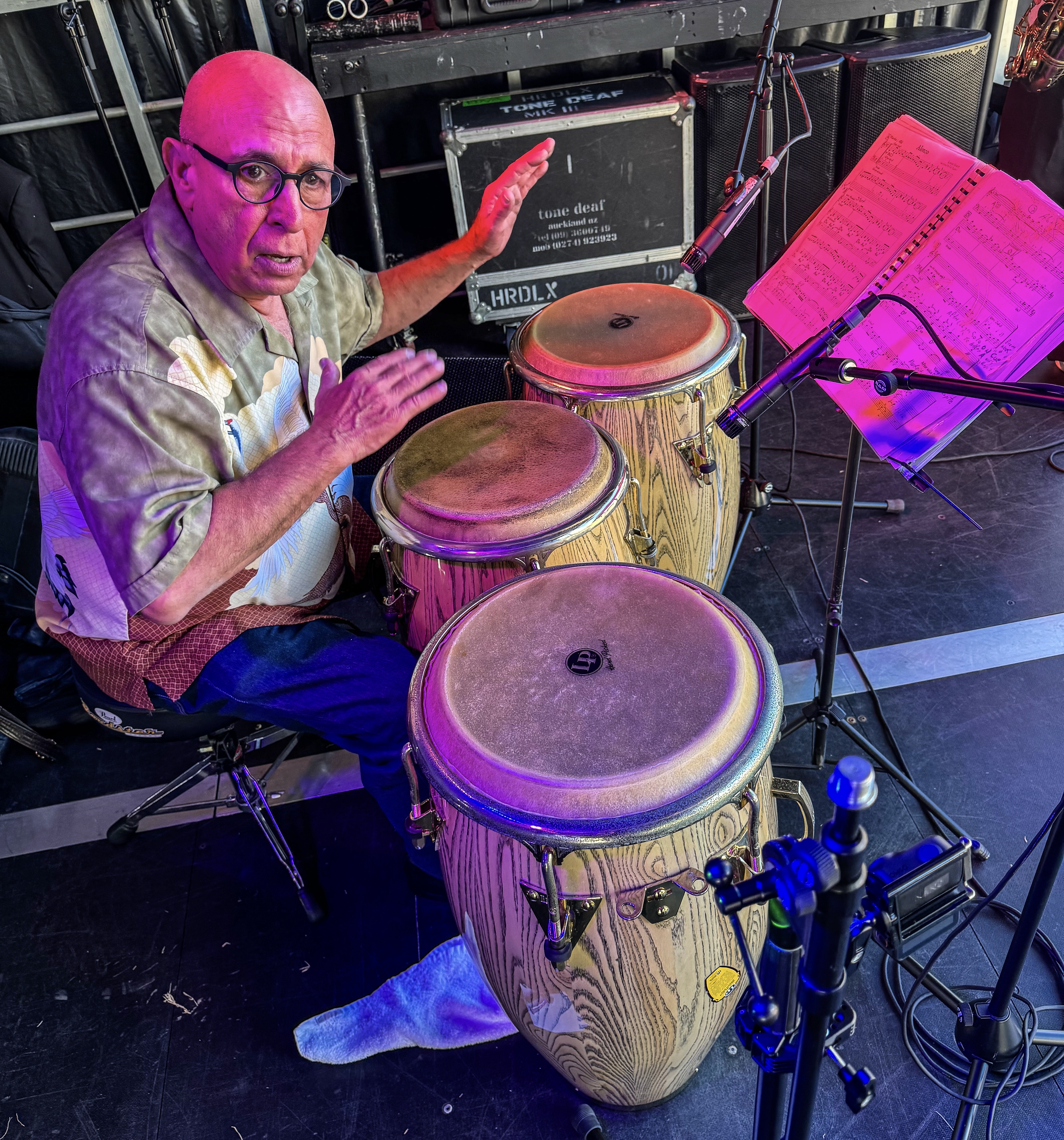 Miguel Fuentes on congas — Auckland Arts Festival