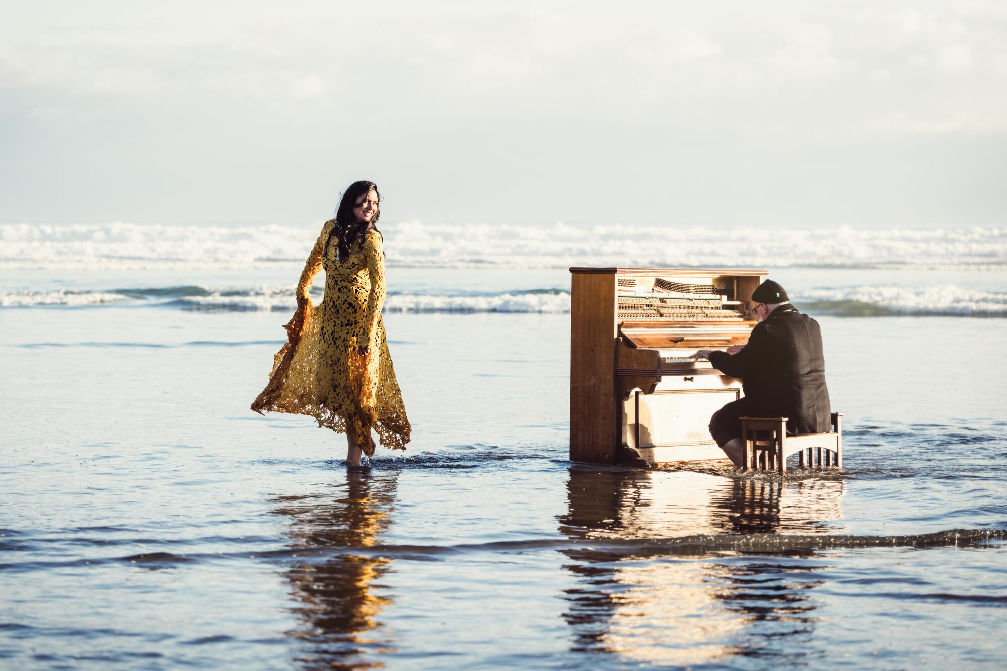 Goldsmith Baynes — piano on the beach at golden hour